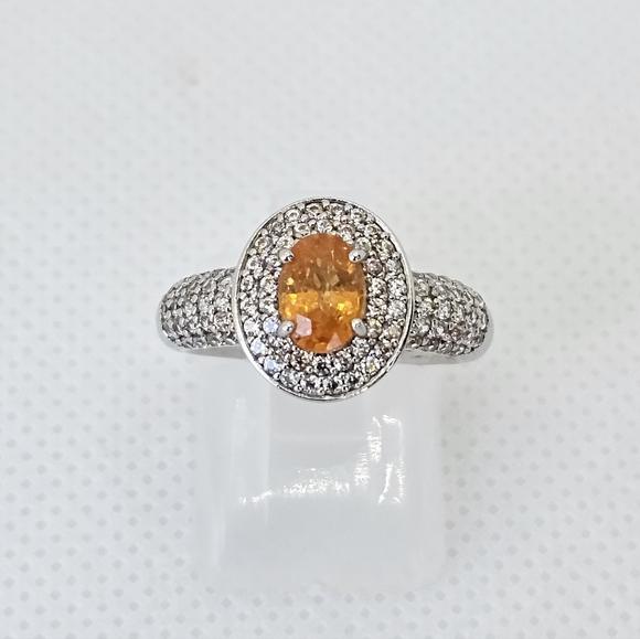 Genuine Spessartine Garnet & Zircon Ring in Platinum Over 925 Size 6! NEW - Picture 5 of 14